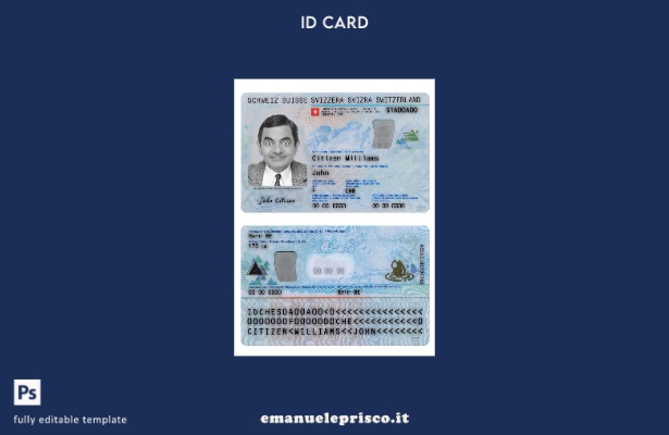 modello di carta d'identità svizzera in stile verificato